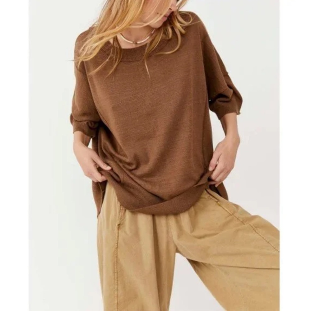 NWT FREE PEOPLE Wfh drop shoulder oversized Sweater Tee In Mushroom XS
